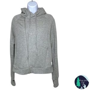 R8 Activewear Jacket Hoodie Medium Gray Full Zip Cropped Pockets Thumb Holes